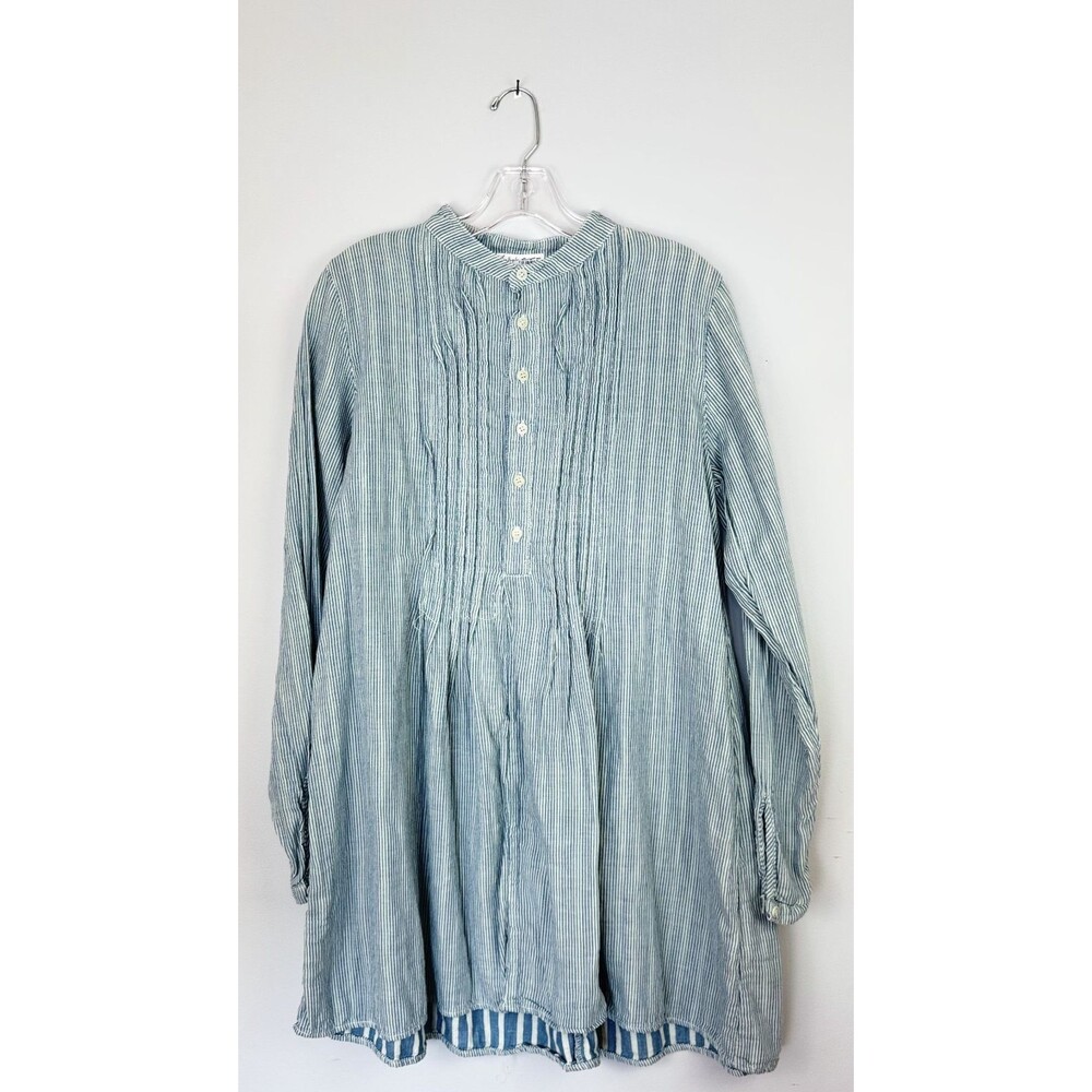 Free People CP Shades Blue Ivory Stripe Chambray Tunic Coast Grandma Boho S